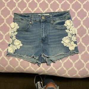 Indigo Floral Lace Jean Shorts